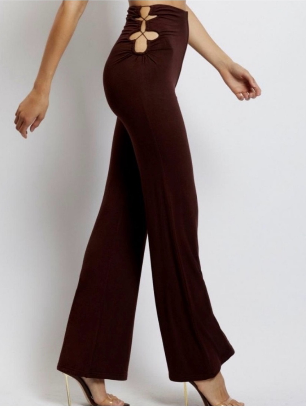 NWT MESHKI Eleanor Ruched Cut Out High Rise Brown Pants Women's Size XS